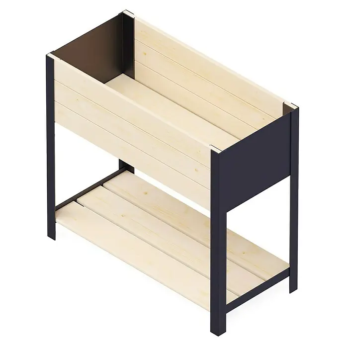 Upyard Hochbeet Modernbox hoch - 78 x 36 x 72 cm, Holz, Natur/Schwarz - Ein hölzerner Pflanzkasten mit einem dunklen Metallrahmen, der sich perfekt für den Anbau von Blumen und Kräutern eignet.