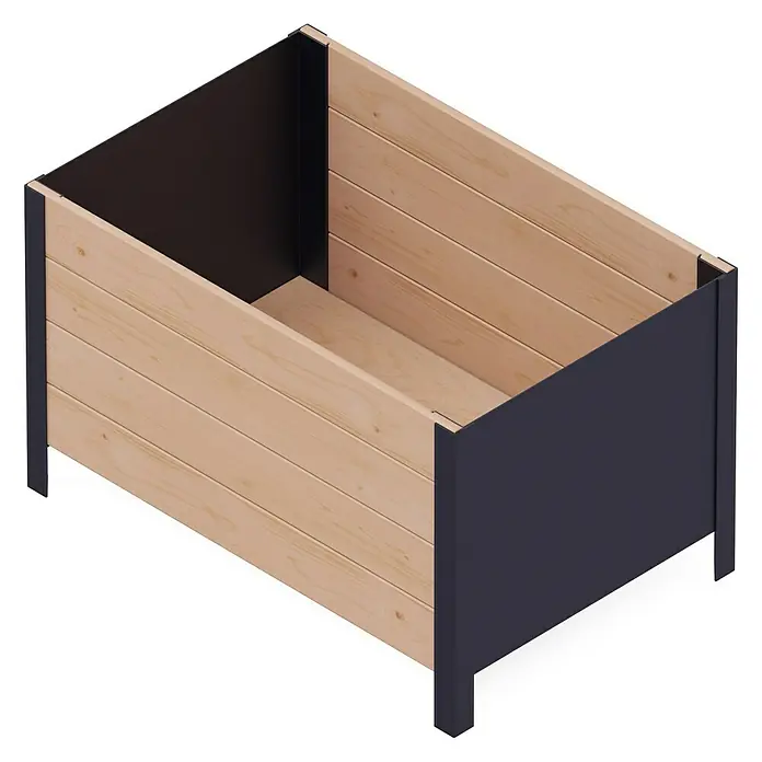 Upyard Pflanzkasten Modernbox tief - 78 x 52 x 48 cm, Holz, Braun - Abbildung eines rechteckigen, erhöhten Pflanzkastens mit Holzlatten und dunklen Akzenten, ideal für Garten- und Terrassengestaltung.