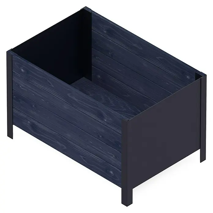 Upyard Pflanzkasten Modernbox tief - 78 x 52 x 48 cm, Holz, Schwarz - Eine dunkelblaue, rechteckige Pflanzkiste aus Holz mit Metallakzenten, ideal für den Garten oder die Terrasse, stilvoll und robust.