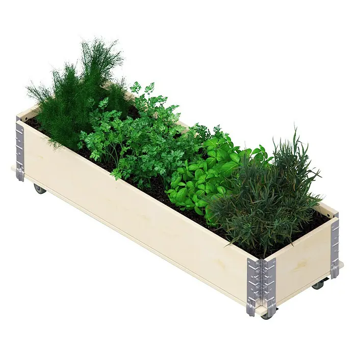 Upyard Kräuterkasten mit Rollen - Natur, 120 x 40 x 19,5 cm - Kräuterkasten auf Rädern.