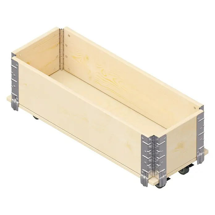 Upyard Kräuterkasten mit Rollen - Natur, 80 x 30 x 19,5 cm - Eine Schubladenbox aus hellem Holz mit metallverstärkten Ecken, die Funktionalität und rustikale Ästhetik vereint. Ideal für Ordnung und Lagerung.