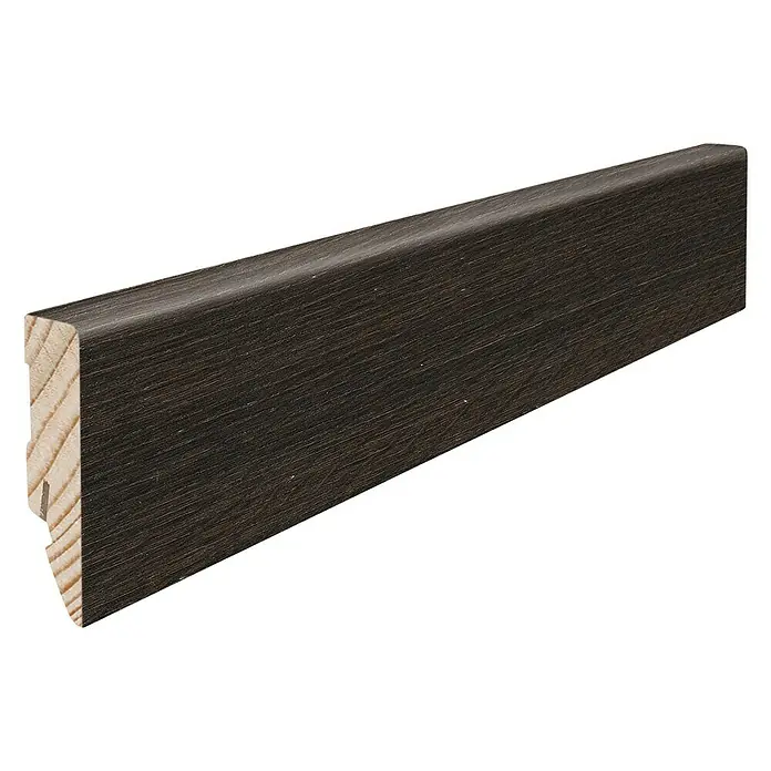 Haro Sockelleiste Achateiche - 220 cm x 16 mm x 58 mm, Fichte - Dunkelbraune Sockelleiste aus Holz mit einer abgerundeten Kante, ideal für moderne Innenräume und zur stilvollen Abdeckung von Wandübergängen.