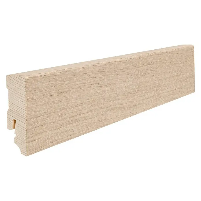 Haro Sockelleiste Eiche Puroweiß - 220 cm x 16 mm x 58 mm, Fichte - Holzsockelleiste aus hellem Holz, ideal für den Innenausbau und zur stilvollen Abdeckung von Wandabschlüssen.