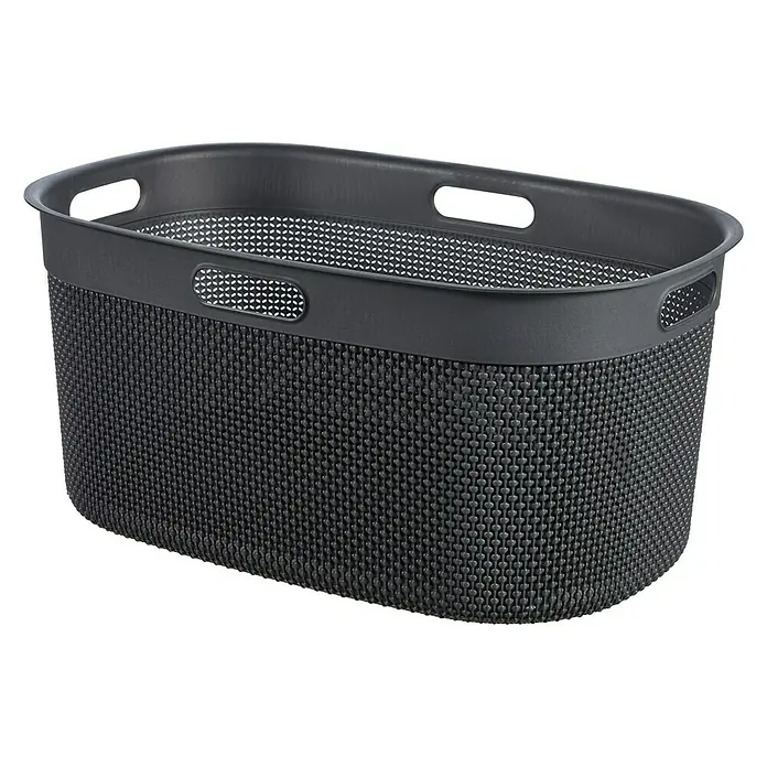 Curver Wäschekorb Filo - L x B x H: 39 x 59 x 27 cm, Anthrazit - Grauer Wäschekorb aus Kunststoff mit Griffen und einem dekorativen, perforierten Design für eine gute Belüftung.