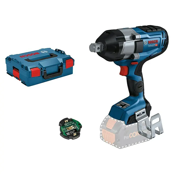 Bosch Professional AMPShare 18V Akku-Drehschlagschrauber GDS 18V-1050 HC - 18 V, Ohne Akku, 1.050 Nm, Inkl. Bluetooth Low Energy Modul GCY 42 - Akku-Schlagschrauber von Bosch Professional mit Zubehör, inklusive Werkzeugkoffer und Akku, für professionelle Anwendungen.