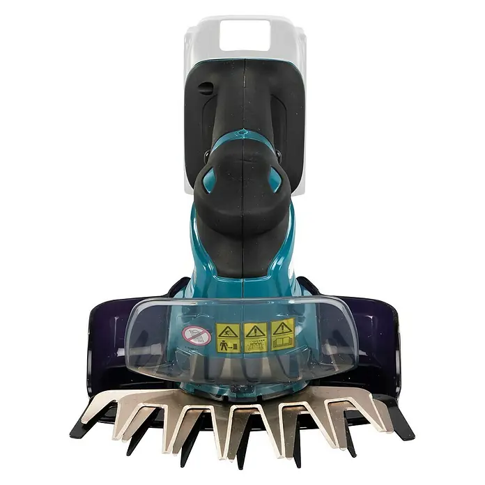 Makita LXT 18V Akku-Gras- & Strauchschere DUM604ZX - 18 V, Li-Ionen, Ohne Akku, Schwertbreite: 16 cm - Nahaufnahme einer Makita Akku-Grasschere, die ein präzises und sauberes Trimmen von Gras und kleinen Hecken ermöglicht.
