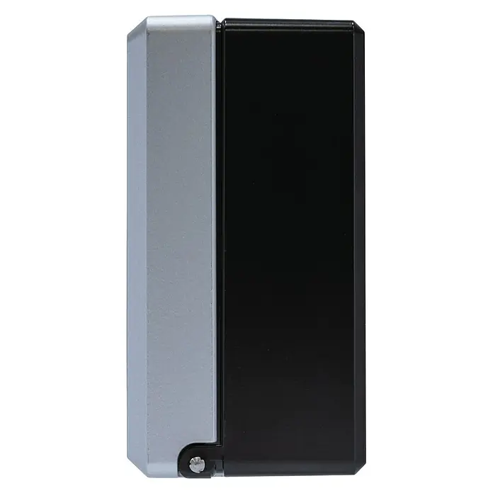 Abus Schlüsselbox Key Garage 787 Smart Bluetooth - Geeignet für: Bis zu 20 Schlüssel, L x B x H: 63 x 82,55 x 120 mm, Ohne Bügel - Seitenansicht eines schwarz-silbernen elektronischen Geräts. Das Gerät hat eine rechteckige Form und einen minimalistischen Stil.