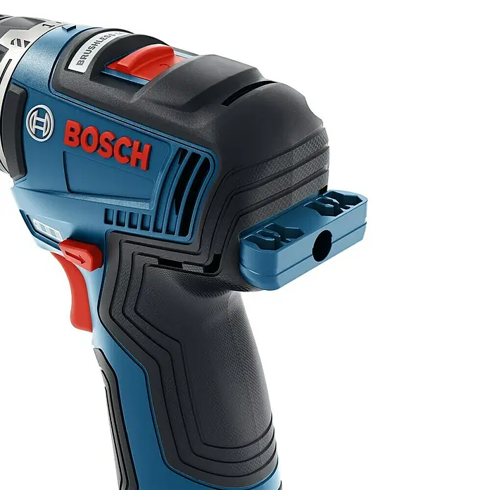 Bosch Professional Akku-Bohrschrauber GSR 12V-35 - 12 V, Ohne Akku - Nahaufnahme einer blauen Bosch Akku-Bohrmaschine mit rotem Bosch-Logo, die sich ideal zum Bohren und Schrauben eignet.