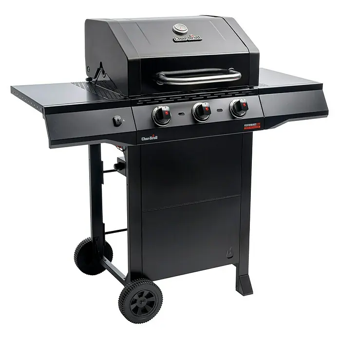 Char-Broil Gasgrill Performance Core B3 Cart - Grillfläche (B x T): 54,3 x 43,5 cm, 7,91 kW, Anzahl Brenner: 3 - Schwarzer Char-Broil Gasgrill mit drei Brennern, Seitenablagen und Rollen für den einfachen Transport im Freien.