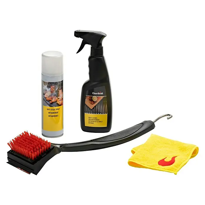 Char-Broil Reinigungs-Set - 4 -tlg. - Das Char-Broil Grillreinigungsset beinhaltet Antihaftspray, Grillreiniger, Bürste und Tuch für eine effektive Reinigung.