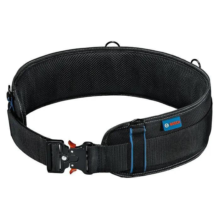 Bosch Professional Gürtel 108 - Länge: 1.250 mm - Ein robuster schwarzer Bosch-Werkzeuggürtel mit Schnellverschluss und atmungsaktivem Mesh-Futter für Komfort bei der Arbeit.