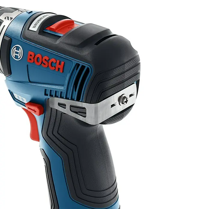 Bosch Professional Akku-Bohrschrauber GSR 12V-35 - 12 V, Ohne Akku - Nahaufnahme eines blauen Bosch Akku-Bohrschraubers mit rotem Bosch Logo.