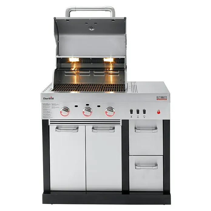 Char-Broil Outdoorküchen-Modul Ultimate 3200 - Silber, B x T x H: 100,3 x 67,3 x 120 cm, Edelstahl - Das ist ein hochwertiger Char-Broil Ultimate Gasgrill mit offenem Deckel, Edelstahlgehäuse und praktischen Schränken und Schubladen.