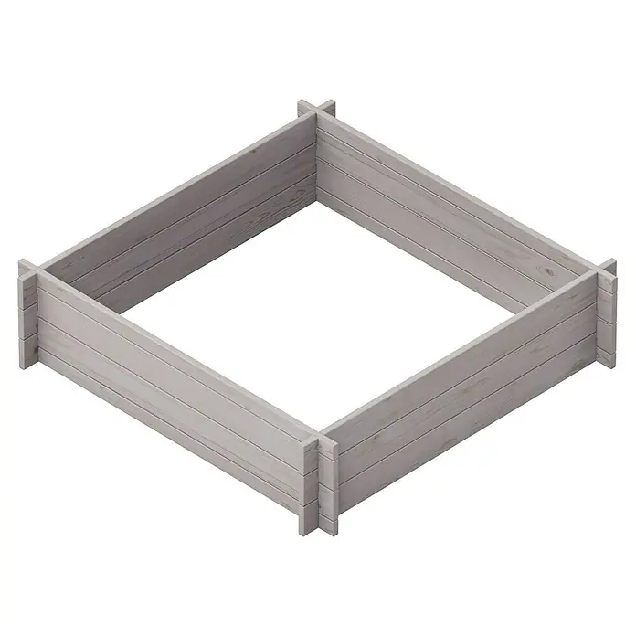 Upyard Hochbeet Multibox - L x B x H: 119 x 119 x 29,5 cm, Holz, Grau - Das Bild zeigt ein quadratisches Hochbeet aus hellem Holz. Ideal für Gartenliebhaber, die Gemüse oder Blumen anbauen möchten.