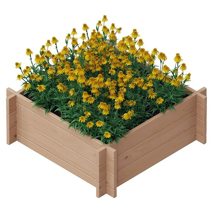 Upyard Hochbeet Multibox - L x B x H: 79 x 79 x 29,5 cm, Holz, Braun - Der erhöhte Pflanzkasten aus Holz, gefüllt mit leuchtend gelben Blumen, ist die ideale Lösung für jeden Gartenliebhaber.