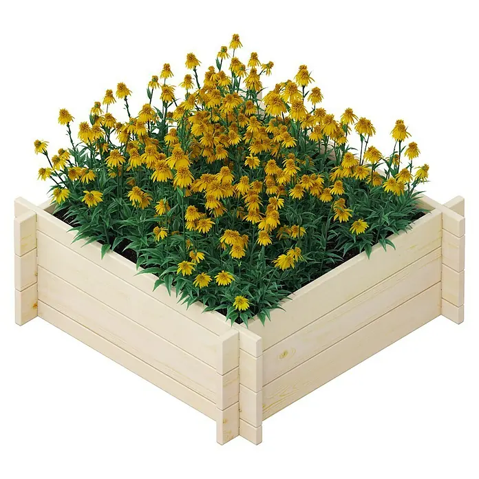 Upyard Hochbeet Multibox - L x B x H: 79 x 79 x 29,5 cm, Holz, Natur - Holzhochbeet mit üppigen gelben Blumen, ideal für Garten und Terrasse.