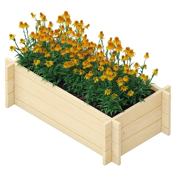 Upyard Hochbeet Multibox - L x B x H: 79 x 39,5 x 29,5 cm, Holz, Natur - Ein erhöhter Pflanzkasten aus Holz mit gelben Blumen, ideal für Garten oder Terrasse. Stilvolles Design für Pflanzenliebhaber.