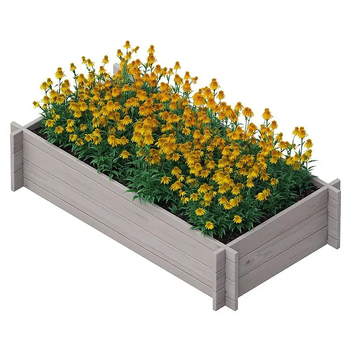 Upyard Hochbeet Multibox - L x B x H: 119 x 59,5 x 29,5 cm, Holz, Grau - Blumenkasten mit gelben Rudbeckia-Blüten, ideal für Garten, Terrasse oder Balkon. Attraktives Design und einfache Handhabung.