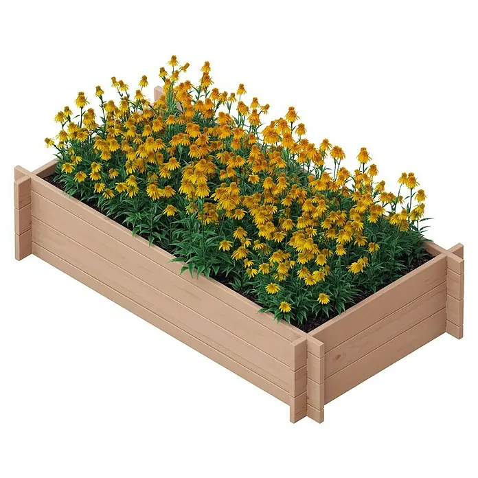Upyard Hochbeet Multibox - L x B x H: 119 x 59,5 x 29,5 cm, Holz, Braun - Holz-Hochbeet mit üppigen gelben Blumen. Ideal für Gartenliebhaber, um Pflanzen stilvoll anzubauen.
