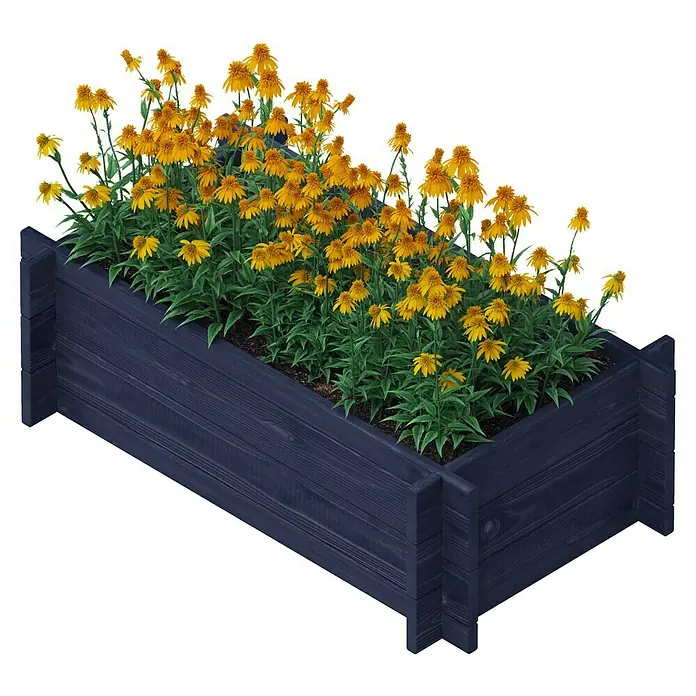 Upyard Hochbeet Multibox - L x B x H: 79 x 39,5 x 29,5 cm, Holz, Schwarz - Blumenkasten aus Holz mit gelben Rudbeckia-Blüten für den Außenbereich. Ideal für Garten, Terrasse oder Balkon.