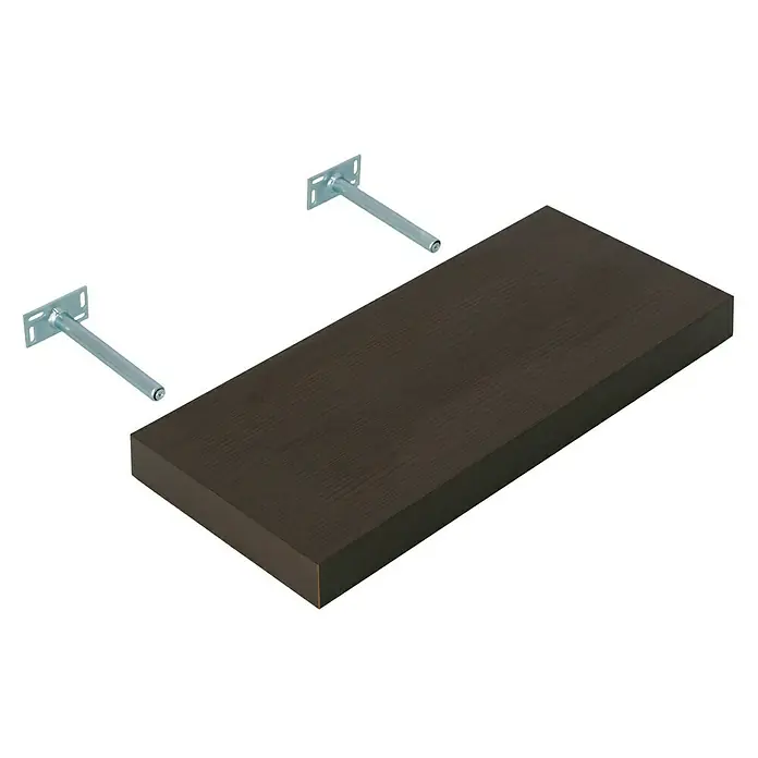 Dolle Wandboard Big Boy - L x B x H: 57 x 25 x 5 cm, Mocca, Belastbarkeit: 30 kg - Freischwebendes Regal in dunkler Holzoptik mit zwei silbernen Halterungen, die eine moderne und minimalistische Ästhetik bieten.