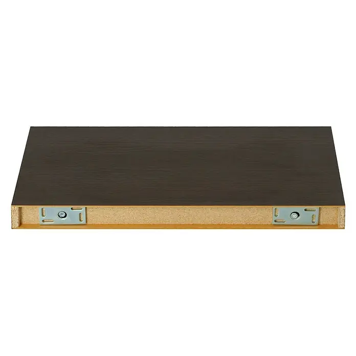 Dolle Wandboard Big Boy - L x B x H: 57 x 25 x 5 cm, Mocca, Belastbarkeit: 30 kg - Nahaufnahme eines braunen Regals mit Metallhalterungen, das die robuste Bauweise und die einfache Installation hervorhebt.