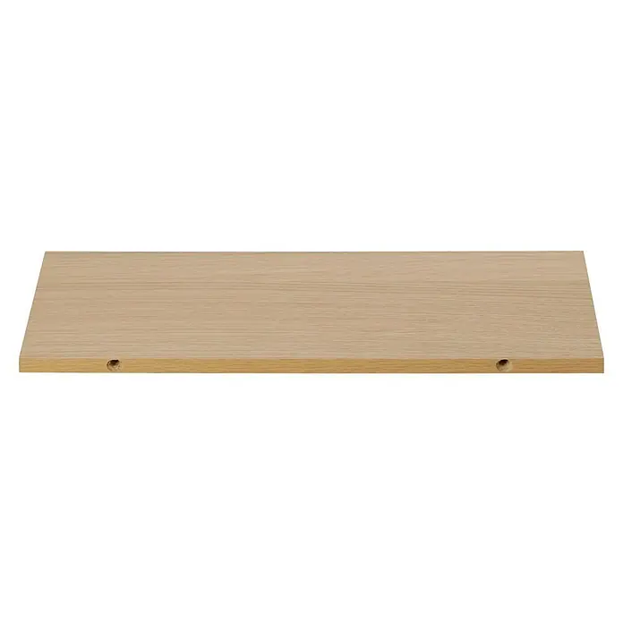 Dolle Wandboard Lite Vintage - L x B x S: 60 x 20 x 2 cm, Eiche - Detailaufnahme eines Regals aus hellem Holz mit zwei Bohrlöchern für die Befestigung. Die Holzmaserung ist gut sichtbar.