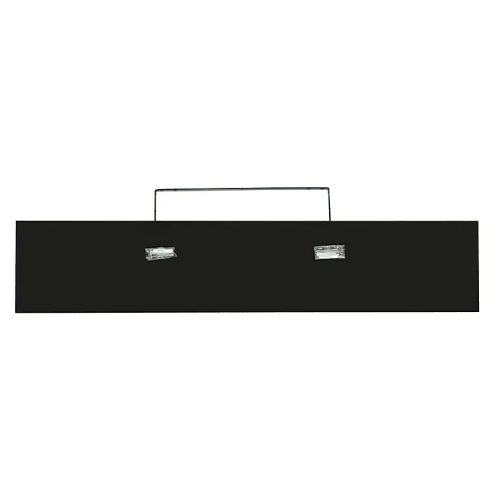 Regalux Estante flotante - L x An x Al: 23,5 x 118 x 3,8 cm, Negro, Carga soportada: 12 kg - Maletín negro con asa plateada y dos pequeños objetos envueltos, ideal para oficina y viajes de negocios.