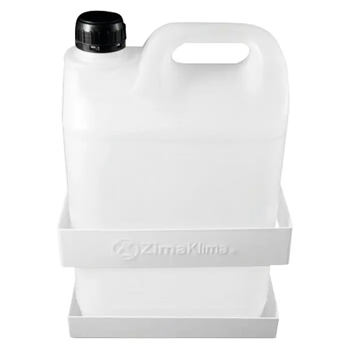 ZimaKlima Bidón de plástico con soporte - Capacidad volumétrica: 5 l - Un bidón blanco Zima Klima con tapa negra y práctica asa, ideal para almacenar varios líquidos.