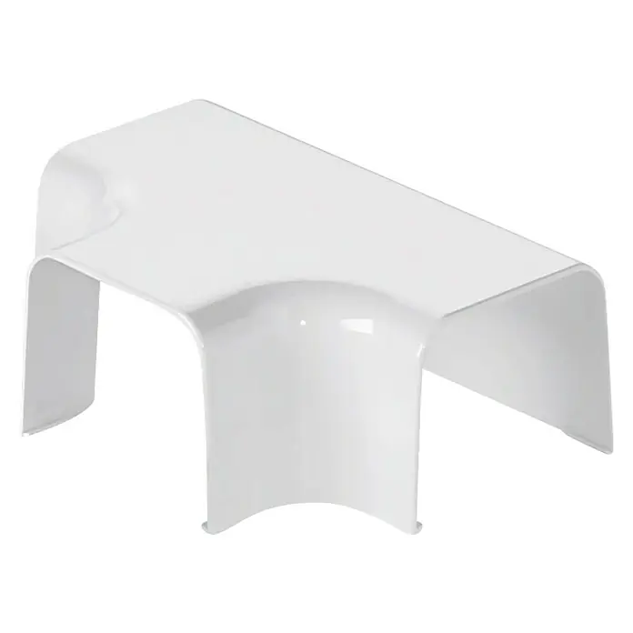 ZimaKlima Derivación T canal Rigel - Blanco, An x Al: 65 x 90 mm, Plástico - Un taburete blanco moderno con bordes redondeados destaca sobre un fondo negro. El diseño es minimalista y elegante.