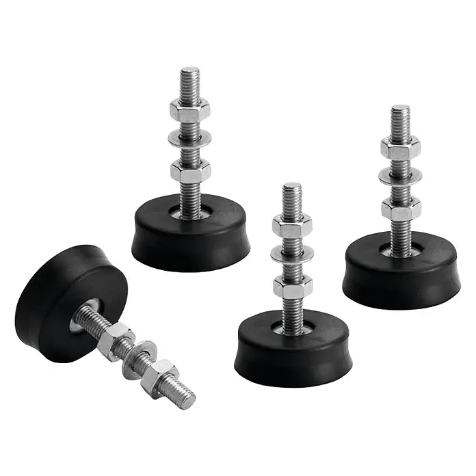 ZimaKlima Amortiguador de vibraciones S40 - Negro, 4 ud. - Cuatro pies de nivelación con base de goma y perno roscado con tuercas y arandelas, ideales para maquinaria y muebles.