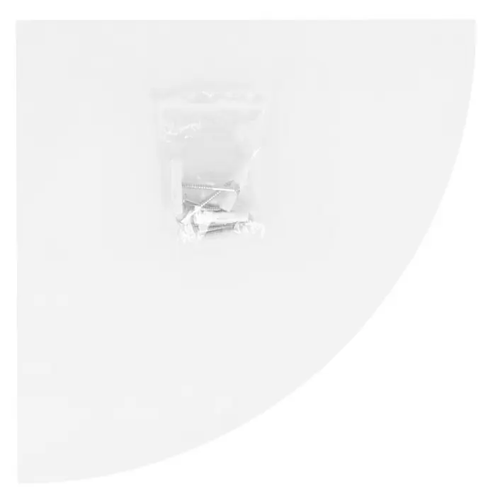 Dolle Wandboard Big Boy - L x B x H: 30 x 30 x 5 cm, Weiß, Belastbarkeit: 12 kg - Eine klare Plastiktüte, die mehrere Schrauben und Dübel enthält, die auf einem weißen, abgerundeten Hintergrund liegen.