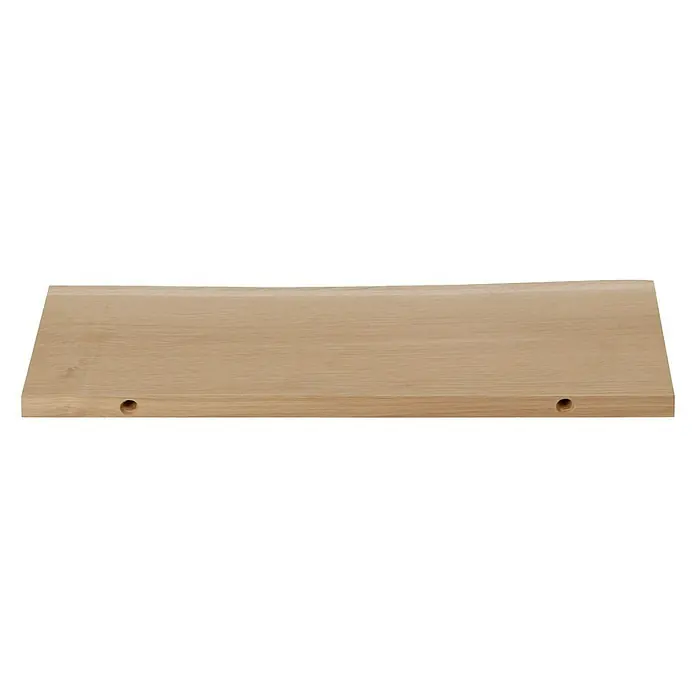 Dolle Wandboard Lite Nature - L x B x H: 60 x 20 x 2,5 cm, Holz - Nahaufnahme eines hellen Holzbretts mit zwei Bohrlöchern, das die natürliche Maserung und Textur des Holzes hervorhebt.
