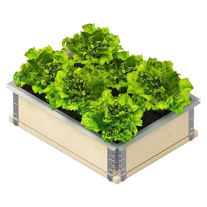 Upyard Schneckenblech - 79,5 x 4,3 cm, Silber - Frisch gepflanzter Salat in einem Hochbeet aus hellem Holz mit stabilen Metallecken für den Garten oder Balkon.