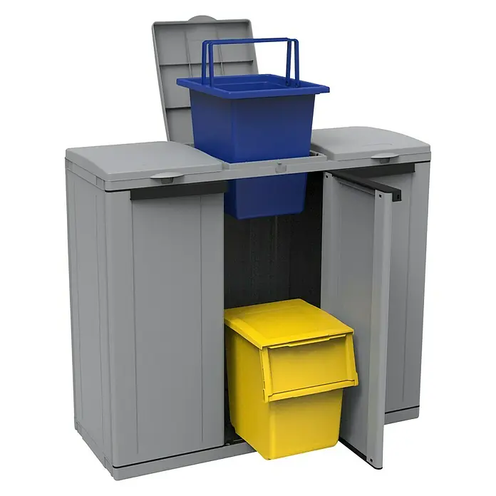 Jive Mülltrennsystem Set 3er-Set Mülltrennsystem 30l für die Küche, Kunststoff (PP recycelt), dunkelgrau/weiss/grün, 3 x 30l (39.8 x 29.8 x 50.1 cm