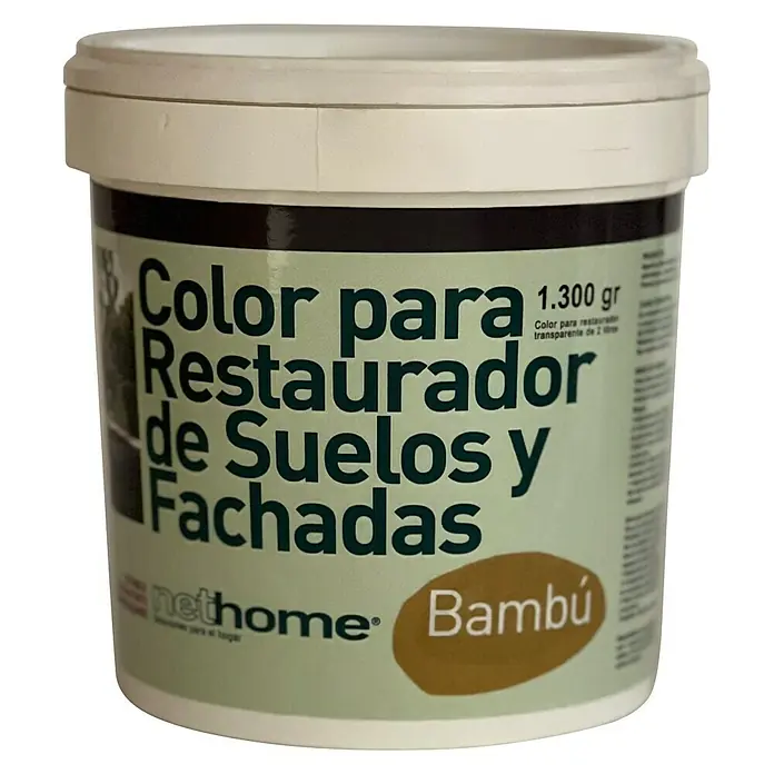 Pigmento concentrado Color Restaurador Suelos y Fachadas - Bambú, 1,3 kg, Mate sedoso - Bote de pintura NetHome para suelos y fachadas, color Bambú. 1.300 gr de pintura para restauración transparente de 2 litros.