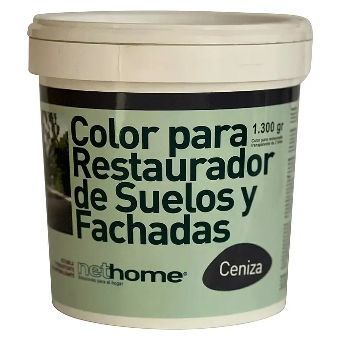Pigmento concentrado Color Restaurador Suelos y Fachadas - Ceniza, 1,3 kg, Mate sedoso - Un cubo de "Color para Restaurador" para la restauración de suelos y fachadas en color Ceniza, ideal para proyectos de renovación.