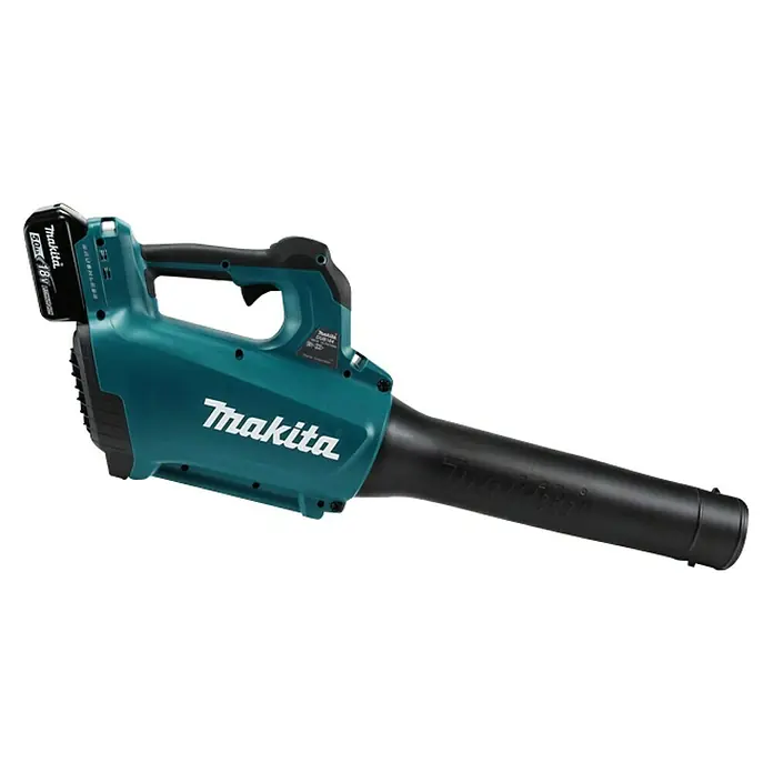 Makita LXT 18V Akku-Gebläse DUB184RF - 18 V, 1 Akku, 3 Ah, Blasgeschwindigkeit: 52,1 m/s - Abbildung eines Makita Akku-Gebläses, ideal für die Gartenarbeit. Das Gerät ist robust und leistungsstark.