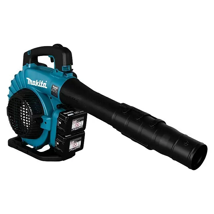 Makita LXT 18V Soplador de hojas de batería DUB363PT2V - 18 V, Iones de litio, 2 baterías, Potencia de soplado: 13,4 m³/min - Soplador de hojas inalámbrico Makita azul y negro con dos baterías.