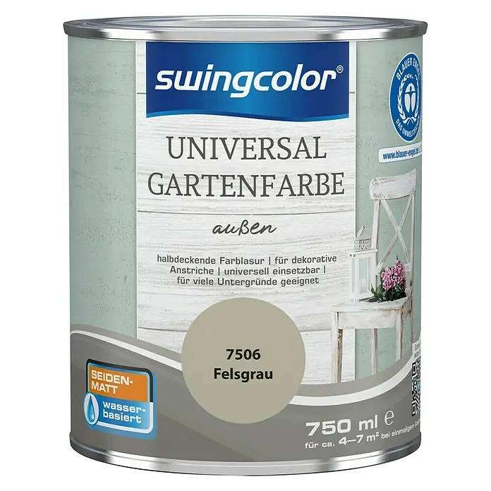 swingcolor Farblasur Universal-Gartenfarbe - 750 ml, Felsgrau, Seidenmatt - Dose Swingcolor Universal Gartenfarbe Felsgrau, seidenmatt, wasserbasiert, 750 ml für dekorative Anstriche und viele Untergründe.