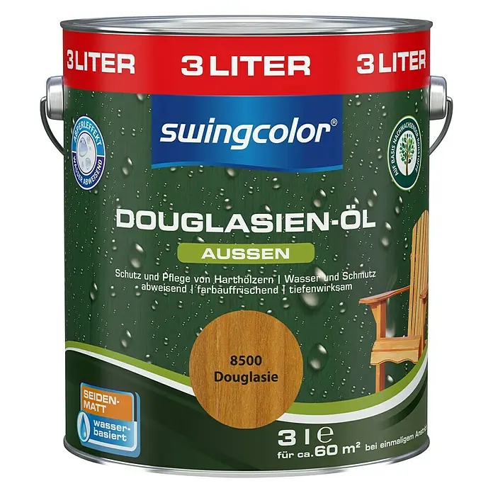 swingcolor Douglasien-Öl - Douglasie, 3 l, Seidenmatt - Dose Douglasien-Öl von Swingcolor mit 3 Litern Inhalt, ideal für den Schutz und die Pflege von Harthölzern im Außenbereich.