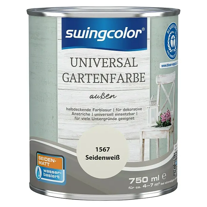 swingcolor Farblasur Universal-Gartenfarbe750 ml, Seidenweiß, Seidenmatt