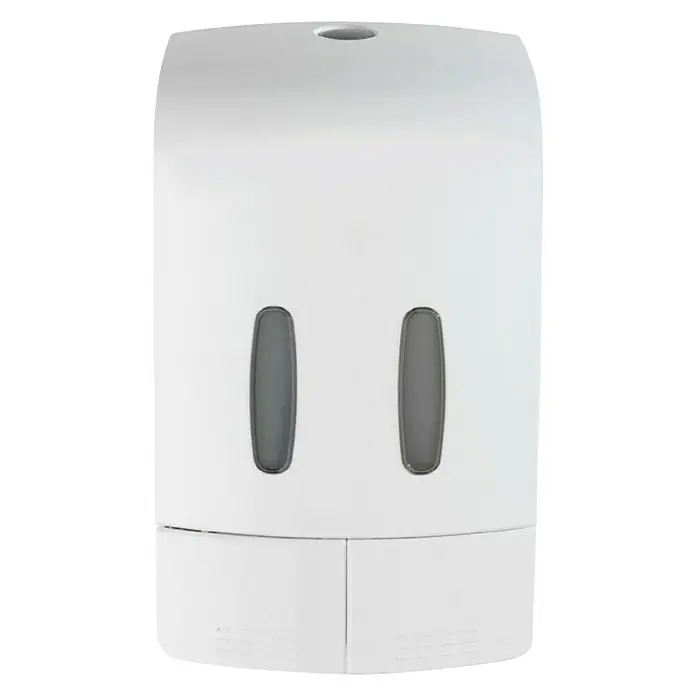 Wenko Dispensador de jabón Tartas - Plástico, Blanco, Capacidad del depósito: 960 ml - Dispensador de jabón blanco para pared con dos ventanas para indicar el nivel de llenado.