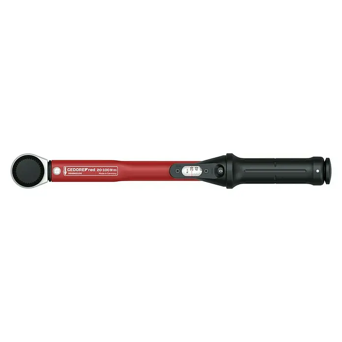 Gedore Drehmomentschlüssel R68900100½″ Vierkant, 20 Nm - 100 Nm - Ein roter GEDORE Drehmomentschlüssel, ideal für präzise Schraubarbeiten und zur Kontrolle des Anzugsmoments.