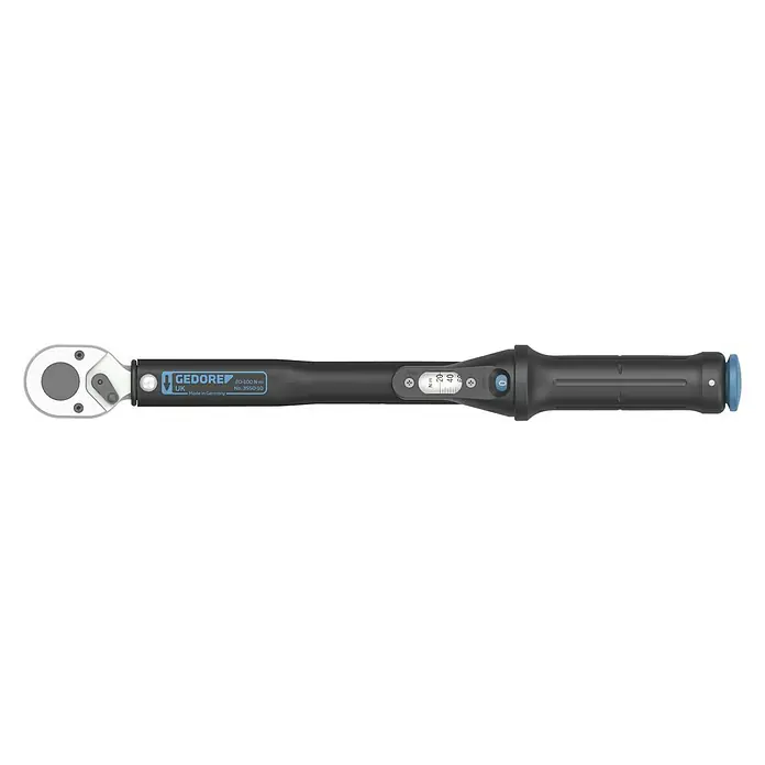Gedore Drehmomentschlüssel TORCOFLEX UK - ½″ Vierkant, 20 Nm - 100 Nm - Abbildung eines GEDORE Drehmomentschlüssels, ideal für präzise Drehmomenteinstellungen in Werkstätten. Das Werkzeug ermöglicht exakte Messungen.