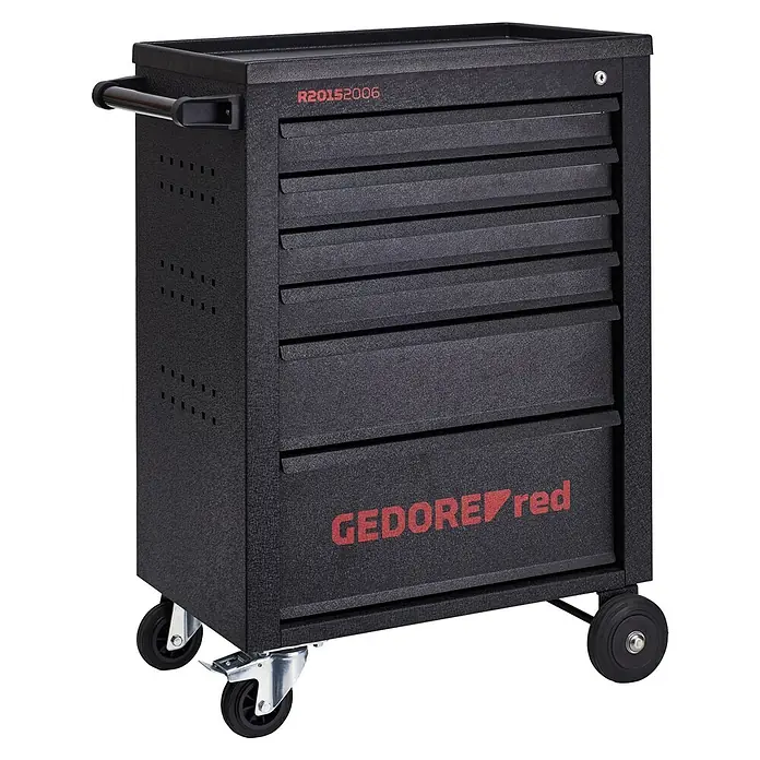 Gedore Werkstattwagen red Mechanic Impuls Black - L x B x H: 418 x 628 x 910 mm, Anzahl Schubladen: 6 Stk. - Schwarzer Werkzeugwagen von Gedore mit mehreren Schubladen und Rollen für einfachen Transport.