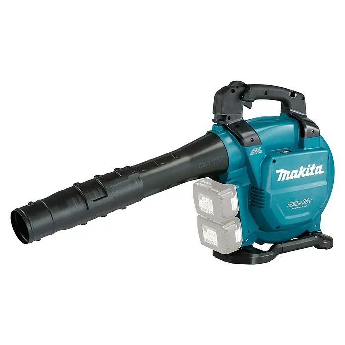 Makita LXT 18V Akku-Laubbläser DUB363ZV - 18 V, Li-Ionen, Ohne Akku, Blasleistung: 13,4 m³/min - Das Bild zeigt einen Makita Laubbläser, ein leistungsstarkes Werkzeug zum Entfernen von Laub und Schmutz im Garten.