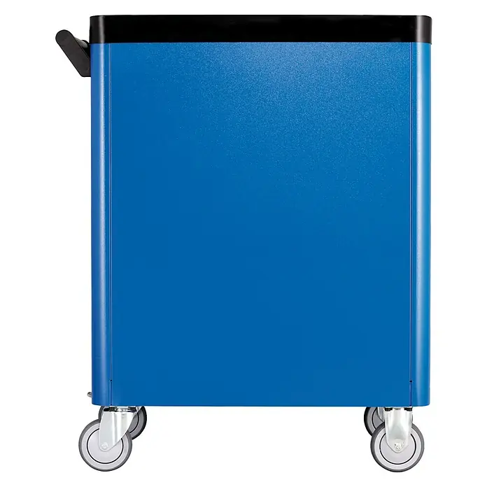 Gedore Werkstattwagen WSL-L7 workster smartline large - L x B x H: 505 x 870 x 1.045 mm, Anzahl Schubladen: 7 Stk., Traglast: 400 kg - Blaue Werkzeugkiste mit schwarzer Oberseite und Rollen. Ideal für die Werkstatt, bietet diese Kiste praktischen Stauraum und Mobilität.