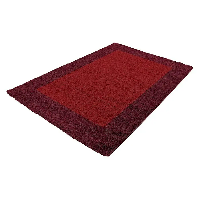 Hochflorteppich Life 1503Rot, 340 x 240 cm, 100% Polypropylen - Roter Teppich mit farblich abgesetztem Rand. Ideal für Wohnräume, bringt Wärme und Stil.