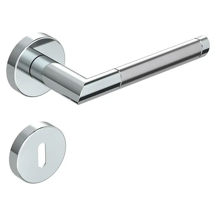 Diamond Doors Creative Drückergarnitur Nebraska - Stärke Tür: 40 mm - 45 mm, Edelstahl, L-Form, Buntbart - Türgriff und Schlüsselrosette aus glänzendem Chrom, modernes Design für Innentüren. Hochwertige Ausführung für stilvolle Akzente.